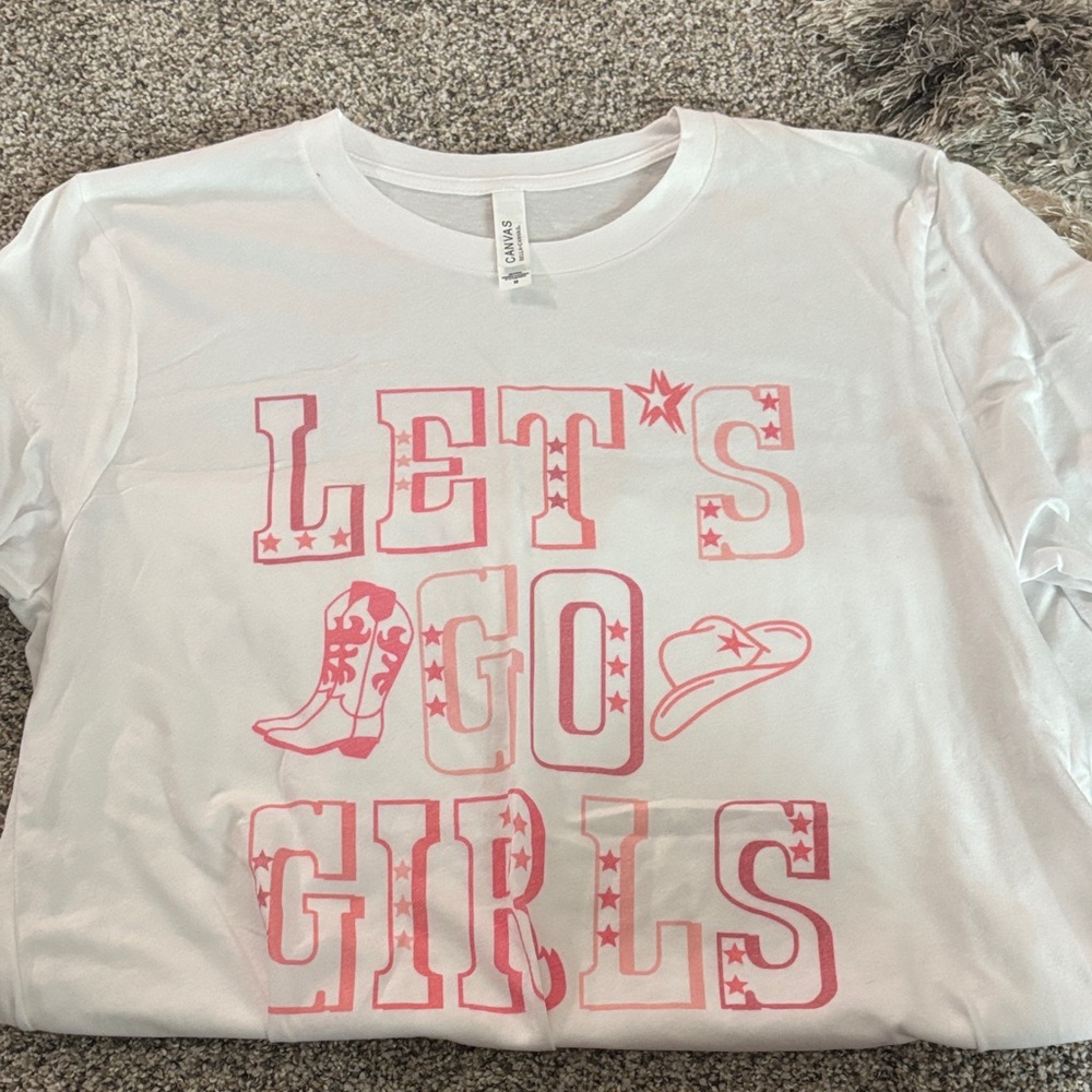 Bella Canvas White and Pink 'Let's Go Girls' Tee